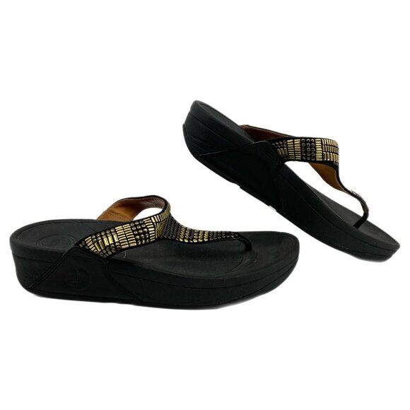 Fitflop Black Gold Studded Flip Flops | Size 7 - Picture 1 of 8